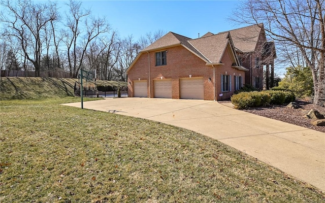 3124 Canterbury Dr, Hampton, PA 15101 - view of home's exterior with brick siding, an attached garage, concrete driveway, a lawn, and a shingled roof