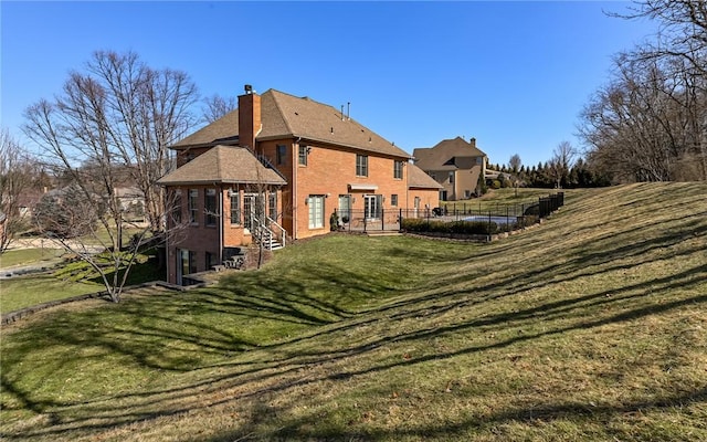 3124 Canterbury Dr, Hampton, PA 15101 - rear view of property featuring a chimney, brick siding, and a shingled roof