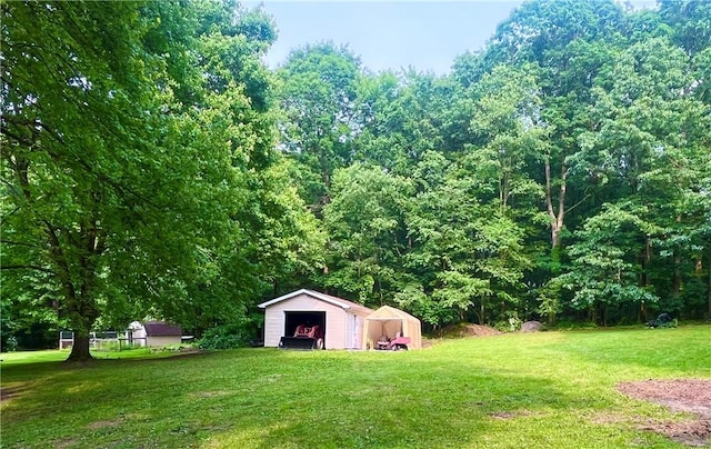 358 Mahood Rd, Center Twp But, PA 16001 - view of grassy yard with an outbuilding, a wooded view, and a pole building