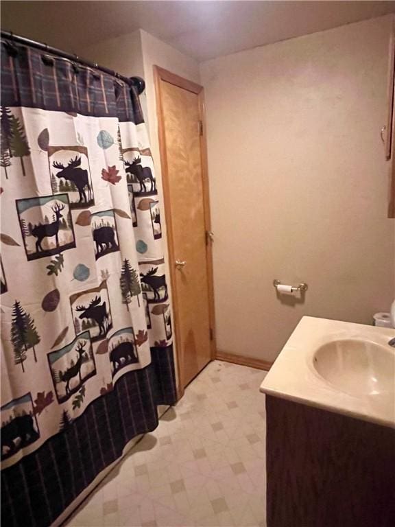 358 Mahood Rd, Center Twp But, PA 16001 - bathroom featuring tile patterned floors, vanity, and a shower with shower curtain