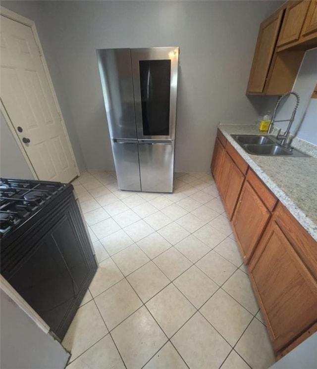 115 N Ray St, New Castle/3Rd, PA 16101 - kitchen with smart refrigerator, light tile patterned flooring, brown cabinetry, light countertops, and a sink