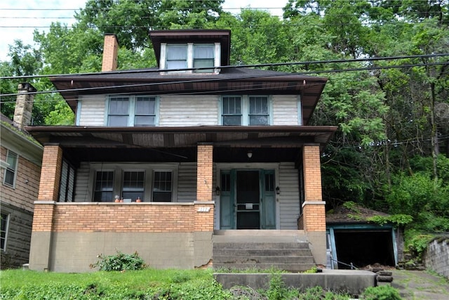 117 Grant Ave, Shaler, PA 15223 - american foursquare style home with a porch, brick siding, and a chimney