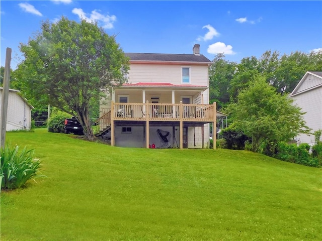508 Bosses Row, Crucible, PA 15325 - back of house with stairs, a yard, a chimney, and a wooden deck