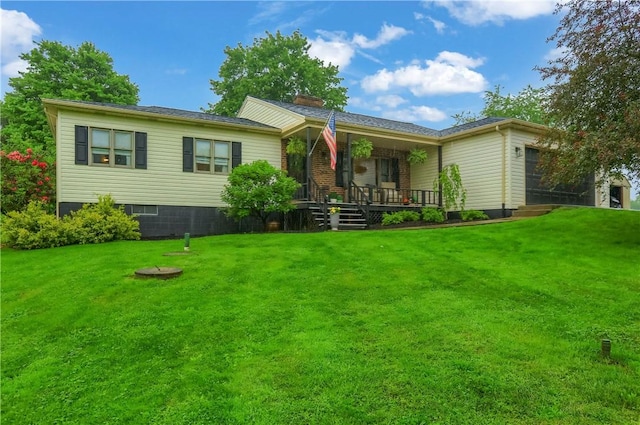 2971 Acre Rd, Scott Twp Law, PA 16101 - view of front of house featuring a front yard, a chimney, and covered porch