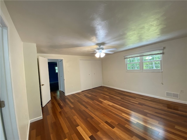 728 Heathergate, Indiana Twp Nal, PA 15238 - unfurnished bedroom with baseboards, dark wood-style flooring, a closet, and a ceiling fan