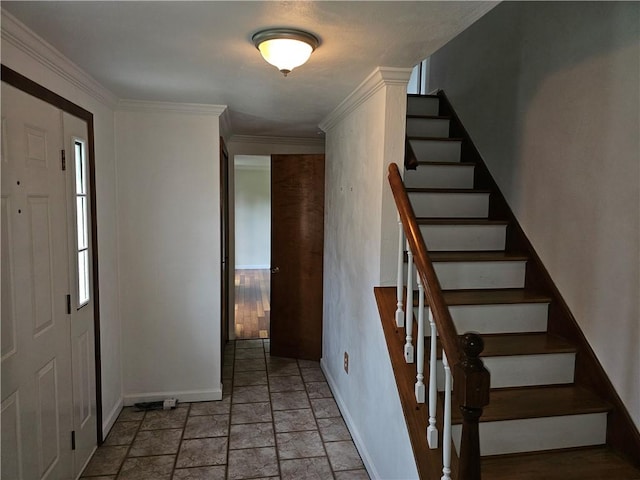 728 Heathergate, Indiana Twp Nal, PA 15238 - foyer with stone tile flooring, baseboards, stairs, and crown molding