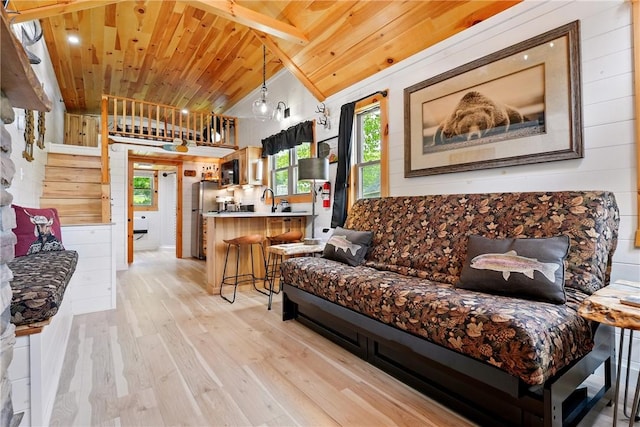 319 Ferry Ln, North-Other Area, PA 16370 - living room featuring light wood-style flooring and wooden ceiling