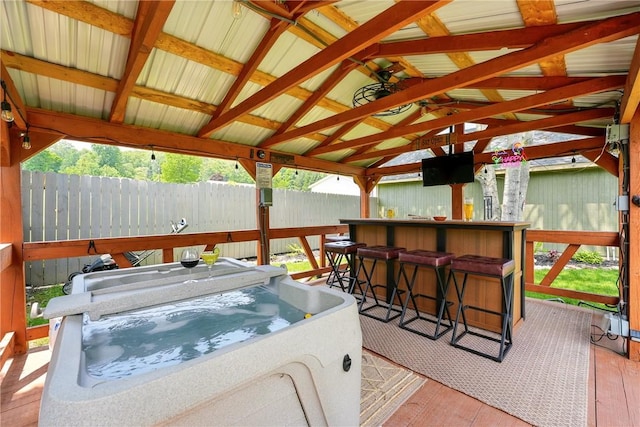 319 Ferry Ln, North-Other Area, PA 16370 - wooden deck featuring a hot tub and a gazebo
