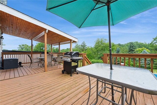 203 E Main St, New Alexandria, PA 15670 - wooden deck featuring outdoor dining area and grilling area