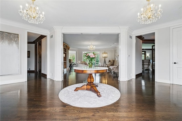527 Salem Heights Dr, Pine Twp Nal, PA 15044 - dining space featuring a chandelier, dark wood finished floors, baseboards, and crown molding
