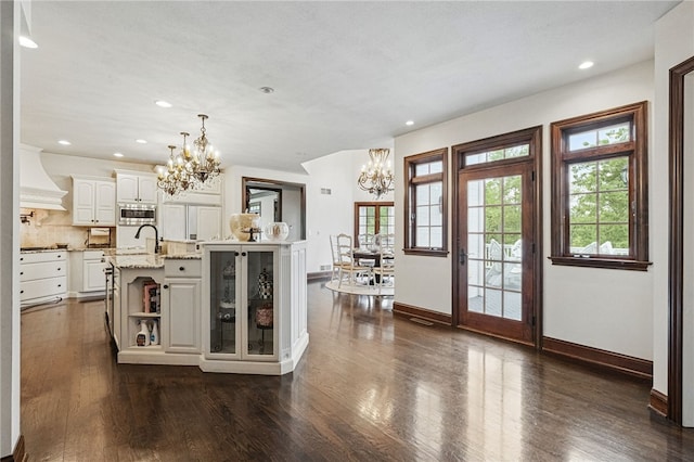 527 Salem Heights Dr, Pine Twp Nal, PA 15044 - kitchen featuring a chandelier, custom exhaust hood, stainless steel microwave, a sink, and recessed lighting