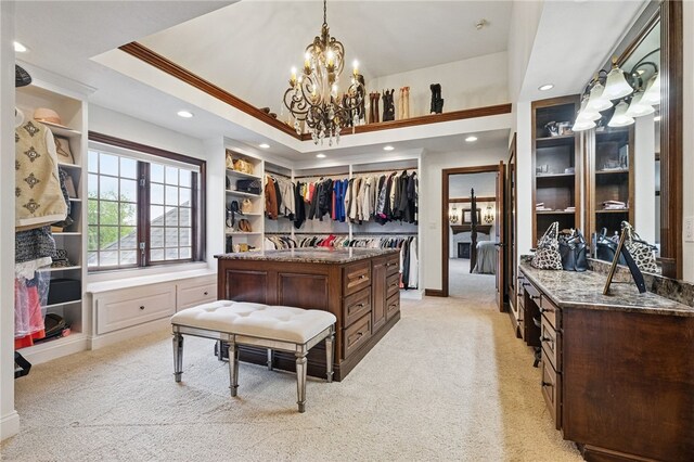 527 Salem Heights Dr, Pine Twp Nal, PA 15044 - walk in closet featuring light colored carpet, a chandelier, and a raised ceiling
