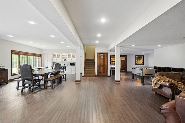 527 Salem Heights Dr, Pine Twp Nal, PA 15044 - dining space with dark wood-style flooring, stairway, baseboards, and recessed lighting