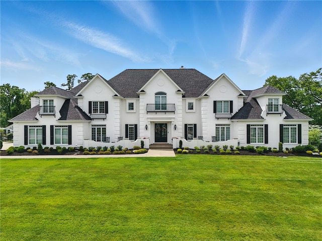 527 Salem Heights Dr, Pine Twp Nal, PA 15044 - view of front of property with a shingled roof, a front yard, french doors, and a balcony