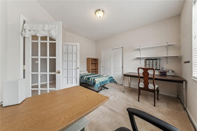 300 Hidden Ridge Ct Unit 203, South Park, PA 15129 - bedroom featuring an office area, carpet, french doors, multiple windows, and lofted ceiling