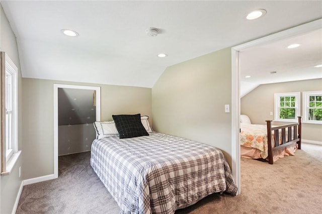 452 Clark Hollow Rd, Fairfield Twp, PA 15944 - bedroom with carpet floors, vaulted ceiling, baseboards, and recessed lighting