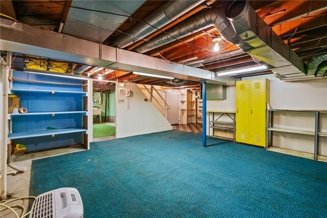 420 N St, Springdale Boro, PA 15144 - unfinished basement with stairs and carpet