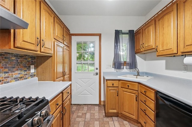 3855 Hiawatha St, Brighton Heights, PA 15212 - kitchen featuring dishwasher, under cabinet range hood, a sink, backsplash, and light countertops