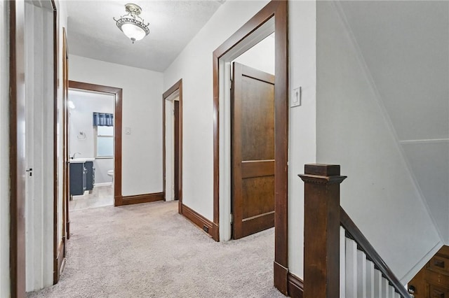 3855 Hiawatha St, Brighton Heights, PA 15212 - hallway featuring carpet floors, an upstairs landing, and baseboards