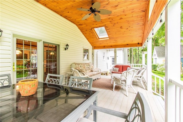 101 Timber Ct, Franklin Twp But, PA 16052 - wooden terrace with an outdoor living space and a ceiling fan