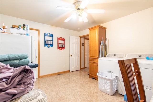 287 Hungarian Rd, Slippery Rock Twp But, PA 16057 - laundry room featuring a ceiling fan, light tile patterned flooring, and washer and clothes dryer