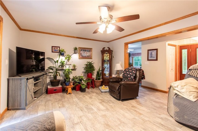 287 Hungarian Rd, Slippery Rock Twp But, PA 16057 - living room with light wood-type flooring, ceiling fan, and crown molding