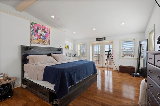 2700 Sumner St, South Side, PA 15203 - bedroom featuring multiple windows, french doors, wood finished floors, access to exterior, and recessed lighting