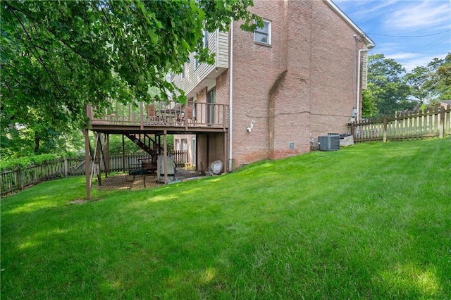 152 N Jamestown Rd, Moon/Crescent Twp, PA 15108 - back of house with a deck, a fenced backyard, stairway, and brick siding