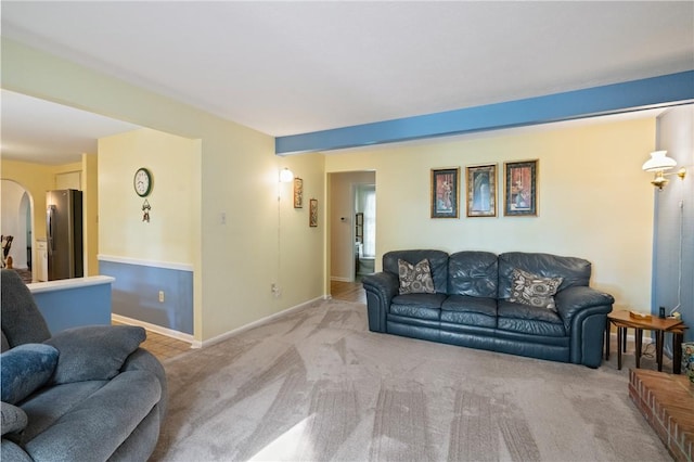 152 N Jamestown Rd, Moon/Crescent Twp, PA 15108 - carpeted living room with arched walkways and baseboards