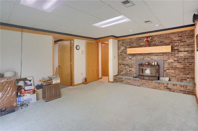199 Rustic Dr, North Huntingdon, PA 15642 - finished basement featuring carpet floors and a wood stove