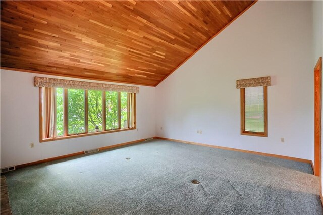 199 Rustic Dr, North Huntingdon, PA 15642 - unfurnished room featuring wooden ceiling, lofted ceiling, carpet flooring, and baseboards