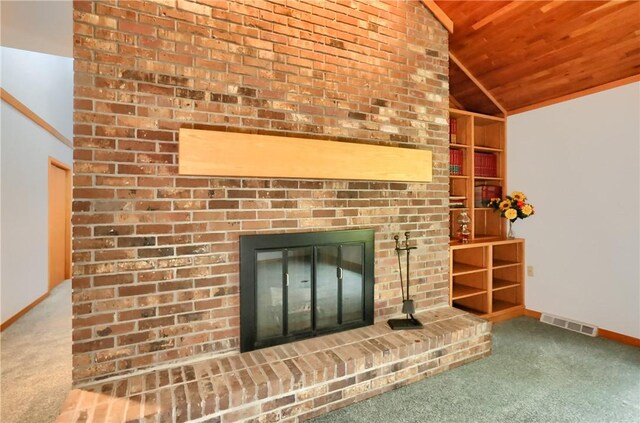 199 Rustic Dr, North Huntingdon, PA 15642 - detailed view of carpet, wood ceiling, a fireplace, and baseboards