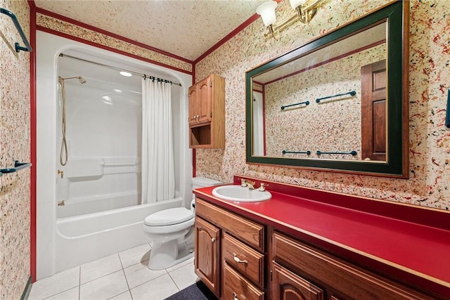 1199 Chestnut St, Indiana Boro Ind, PA 15701 - bathroom featuring wallpapered walls, tile patterned flooring, toilet, vanity, and shower / tub combo