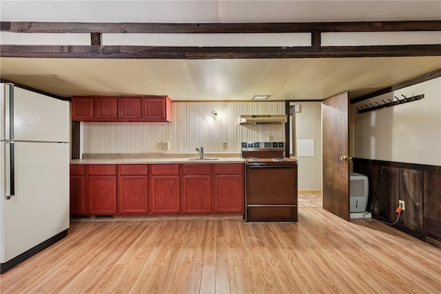 1199 Chestnut St, Indiana Boro Ind, PA 15701 - kitchen with freestanding refrigerator, range with electric stovetop, range hood, a sink, and light wood-type flooring