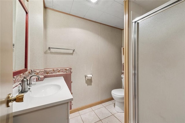 1199 Chestnut St, Indiana Boro Ind, PA 15701 - full bath with toilet, vanity, a shower stall, tile patterned flooring, and crown molding