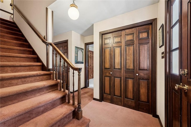 1199 Chestnut St, Indiana Boro Ind, PA 15701 - entrance foyer with light carpet, stairway, and baseboards
