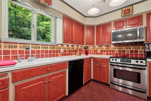 1199 Chestnut St, Indiana Boro Ind, PA 15701 - kitchen featuring appliances with stainless steel finishes, light countertops, a sink, and decorative backsplash