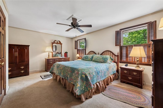 1199 Chestnut St, Indiana Boro Ind, PA 15701 - bedroom featuring light carpet, multiple windows, ceiling fan, ornamental molding, and baseboards