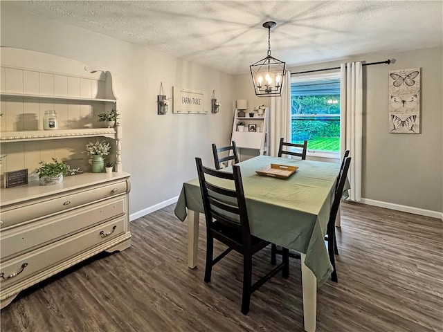 108 Bucks Rd, Cranberry Twp, PA 16066 - dining space featuring dark wood finished floors, a chandelier, a textured ceiling, and baseboards