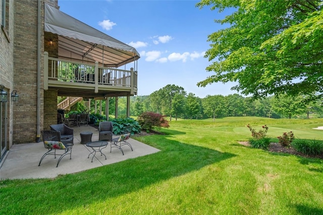 112 Beaver Creek Ct, Sewickley, PA 15143 - view of grassy yard with a patio area, stairway, a wooden deck, and golf course view