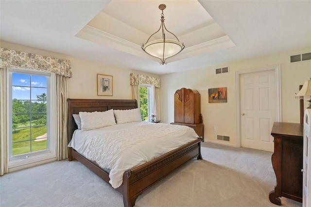 112 Beaver Creek Ct, Sewickley, PA 15143 - bedroom featuring light carpet and a tray ceiling