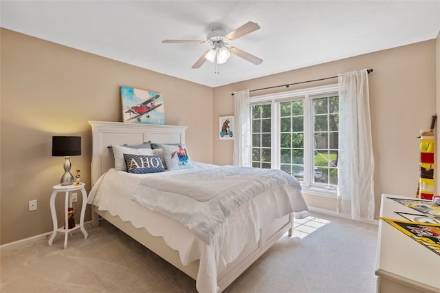 112 Beaver Creek Ct, Sewickley, PA 15143 - bedroom with light colored carpet, baseboards, and ceiling fan