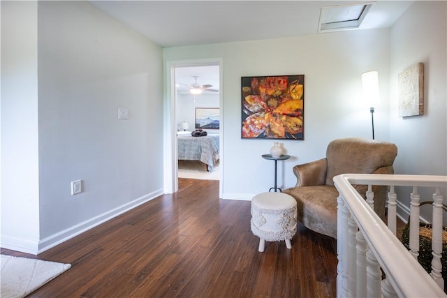 1701 Meadville St, Fineview, PA 15214 - sitting room with dark wood finished floors, attic access, and baseboards