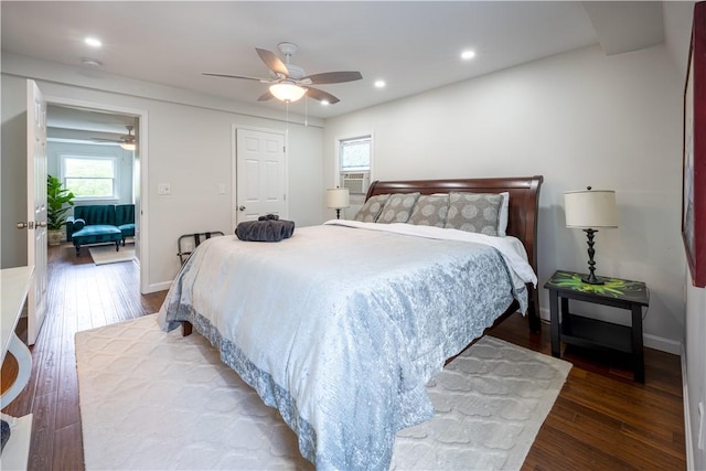 1701 Meadville St, Fineview, PA 15214 - bedroom with hardwood / wood-style flooring, a ceiling fan, recessed lighting, and baseboards