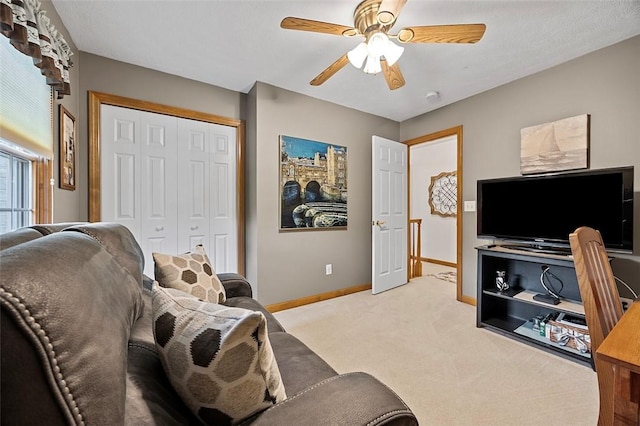 1408 Fernledge Dr, Shaler, PA 15101 - living area with light colored carpet, baseboards, and ceiling fan