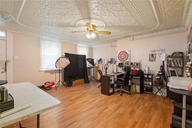 1332 Diana St, Troy Hill, PA 15212 - office with an ornate ceiling, a ceiling fan, and wood finished floors