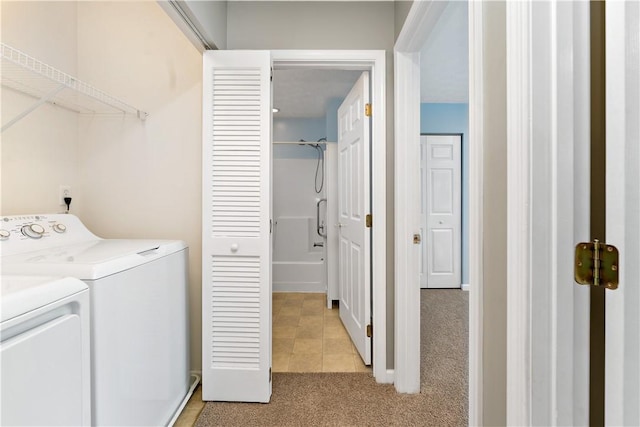2000 Michael Dr, Baldwin Boro, PA 15227 - laundry area featuring washing machine and clothes dryer and light carpet
