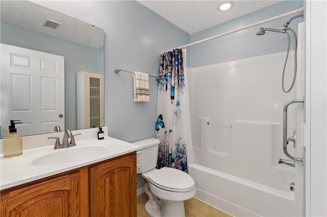 2000 Michael Dr, Baldwin Boro, PA 15227 - bathroom featuring toilet, vanity, tile patterned floors, and shower / bathtub combination with curtain