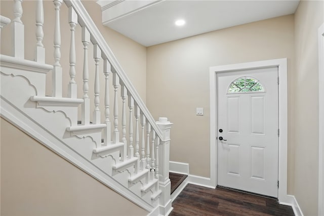 635 9th St, Freedom, PA 15042 - foyer featuring dark wood-style floors, baseboards, recessed lighting, and stairway