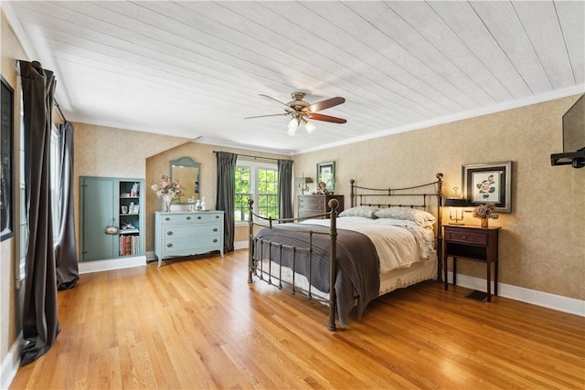 1200 River Rd, Beaver, PA 15009 - bedroom featuring light wood-style flooring, wallpapered walls, wooden ceiling, baseboards, and ornamental molding